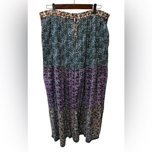 Floral Peasant Tiered Flare Skirt OS Drawstring Waist Floral Pattern Cotton - Picture 3 of 6